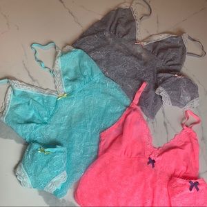 NEW Set of 3 matching Babydoll Lace Top Teddy Slee